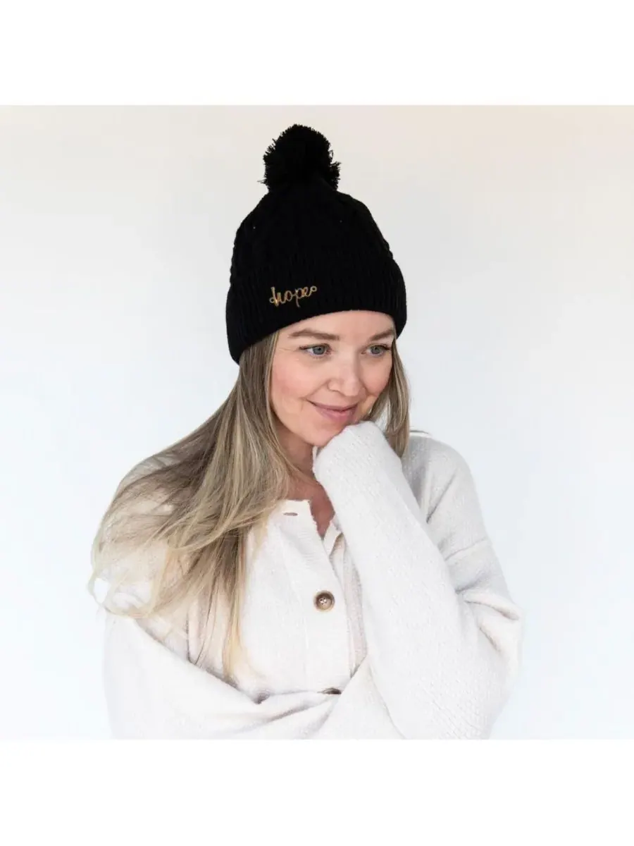 Headbands of Hope Женская вязаная шапка-бини с помпоном — изображение 3 из 5, черный