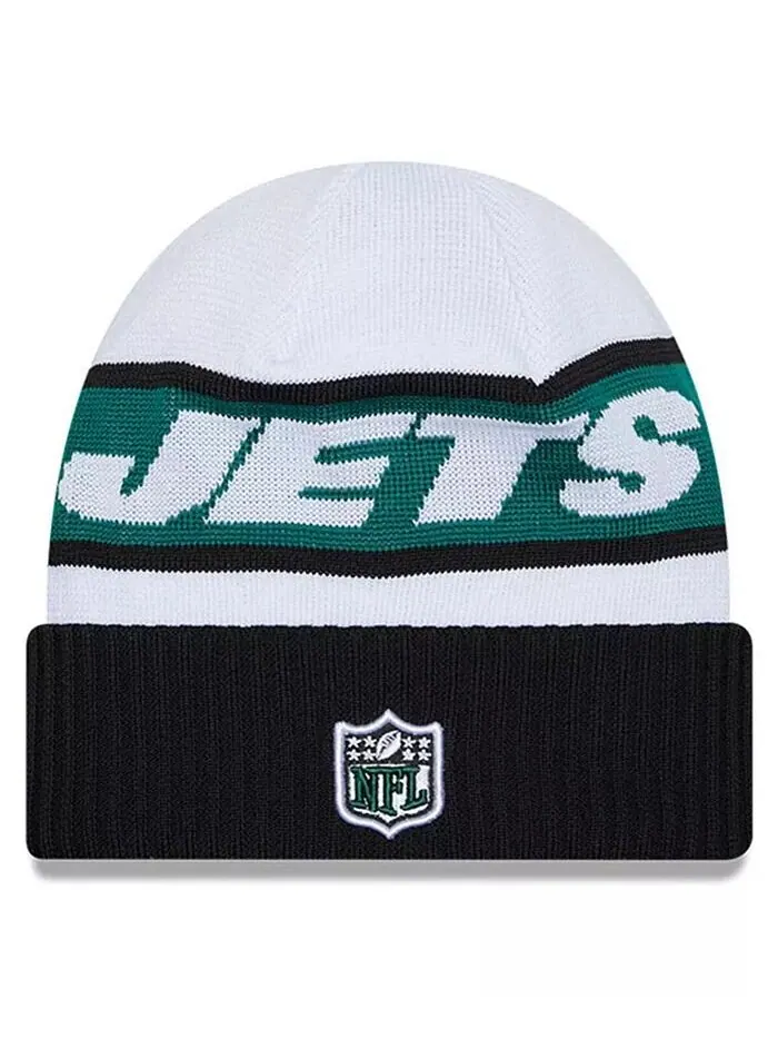 Мужская бело-черная вязаная шапка с манжетами New York Jets 2023 Sideline Tech New Era — изображение 2 из 2, белый черный