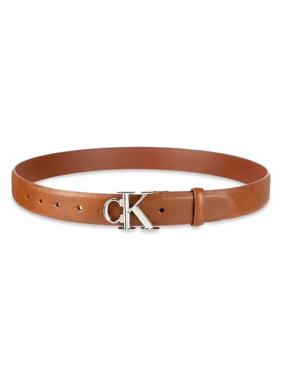 Женский узкий пояс CK с монограммой и пряжкой Calvin Klein — изображение 4 из 5, коричневый