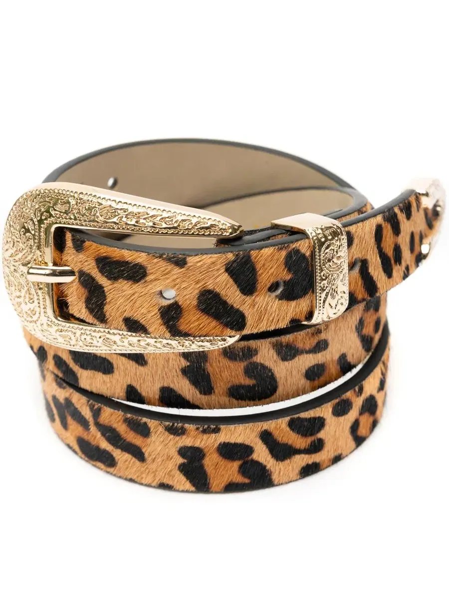Женский пояс-ремень из натуральной кожи Soft Femme Western Pant Belt Vince Camuto — изображение 2 из 4, леопардовый