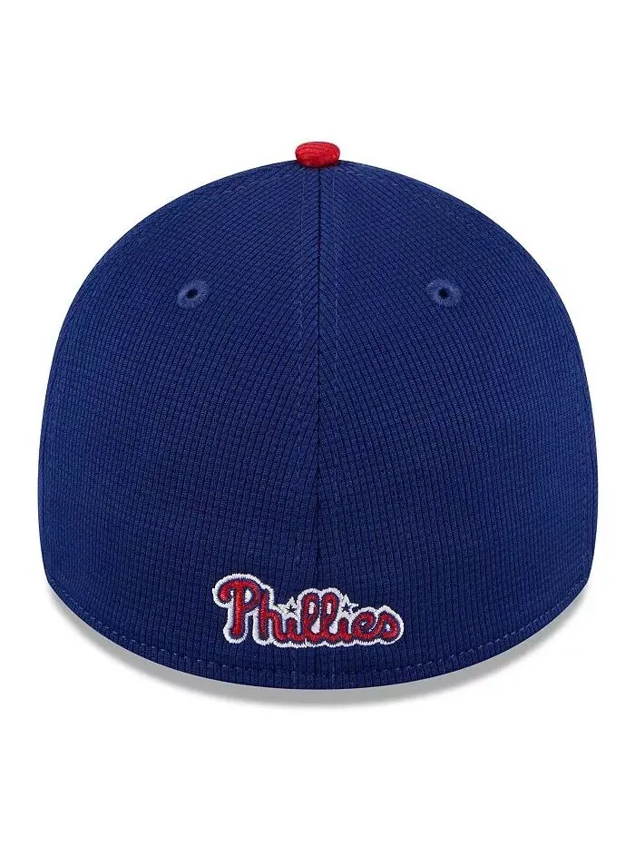 Мужская темно-синяя кепка Philadelphia Phillies 2024 Batting Practice 39THIRTY Flex Hat New Era — изображение 4 из 4, красный