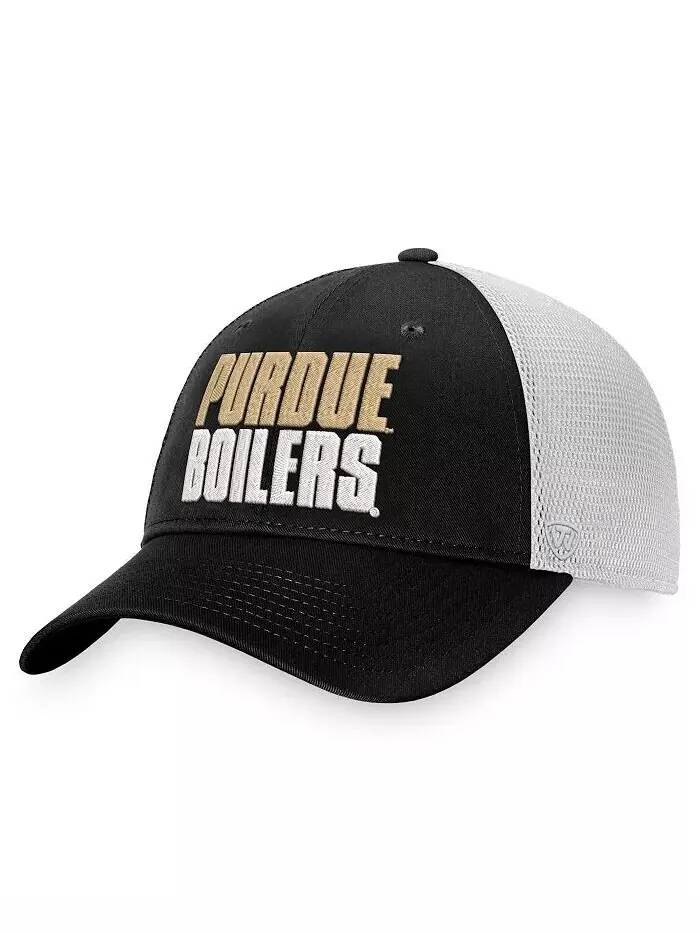 Мужская черно-белая кепка Purdue Boilermakers Stockpile Trucker Snapback Top Of The World — изображение 1 из 4, черный белый