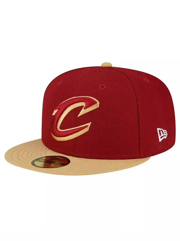 Мужская винно-золотая шляпа Cleveland Cavaliers, 2 тона 59FIFTY, облегающая шляпа New Era