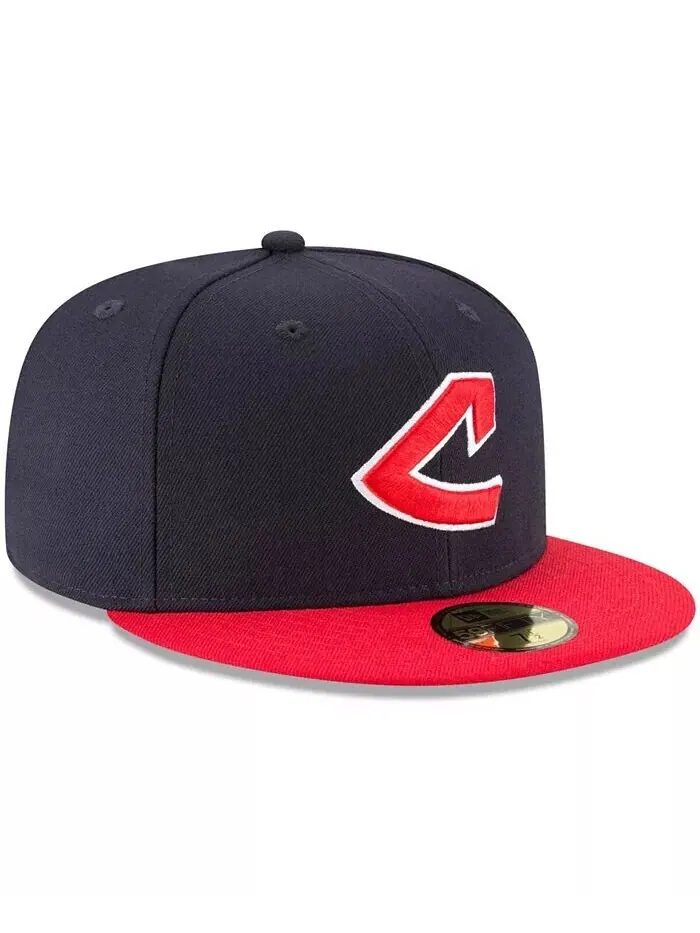 Мужская темно-синяя шляпа Cleveland Indians Cooperstown Collection Wool 59FIFTY приталенная шляпа — изображение 3 из 4