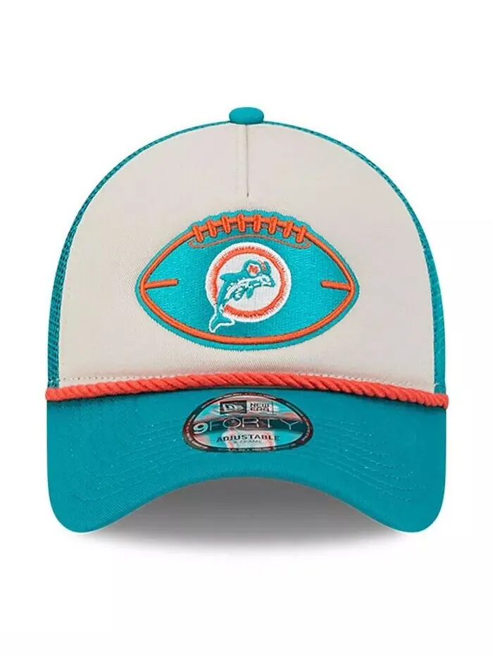 Мужская регулируемая кепка Stone/Aqua Miami Dolphins 2024 Sideline Historic 9FORTY A-Frame Trucker — изображение 2 из 4