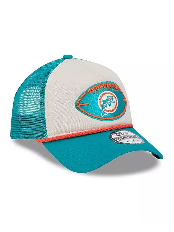Мужская регулируемая кепка Stone/Aqua Miami Dolphins 2024 Sideline Historic 9FORTY A-Frame Trucker — изображение 4 из 4
