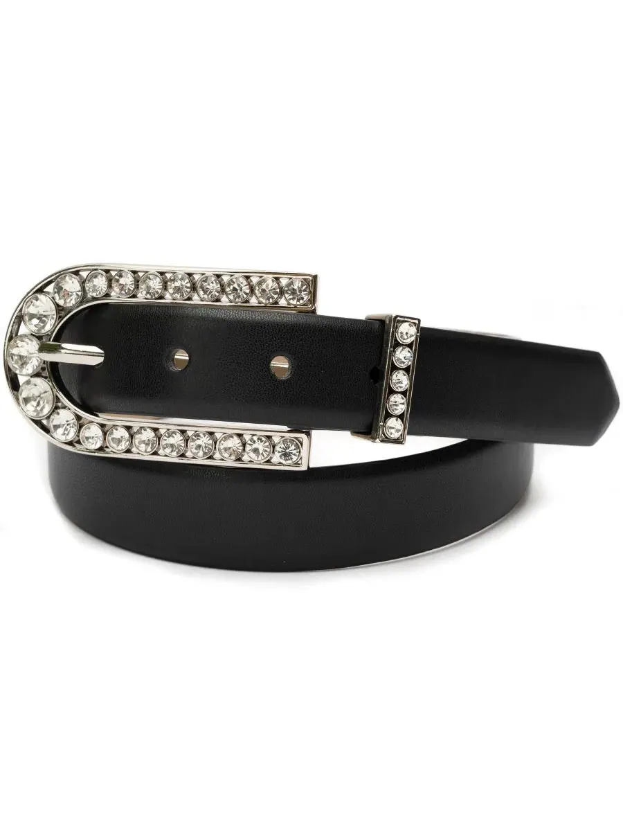 Пояс с кристальной пряжкой Vince Camuto — изображение 2 из 4, черный/серебристый