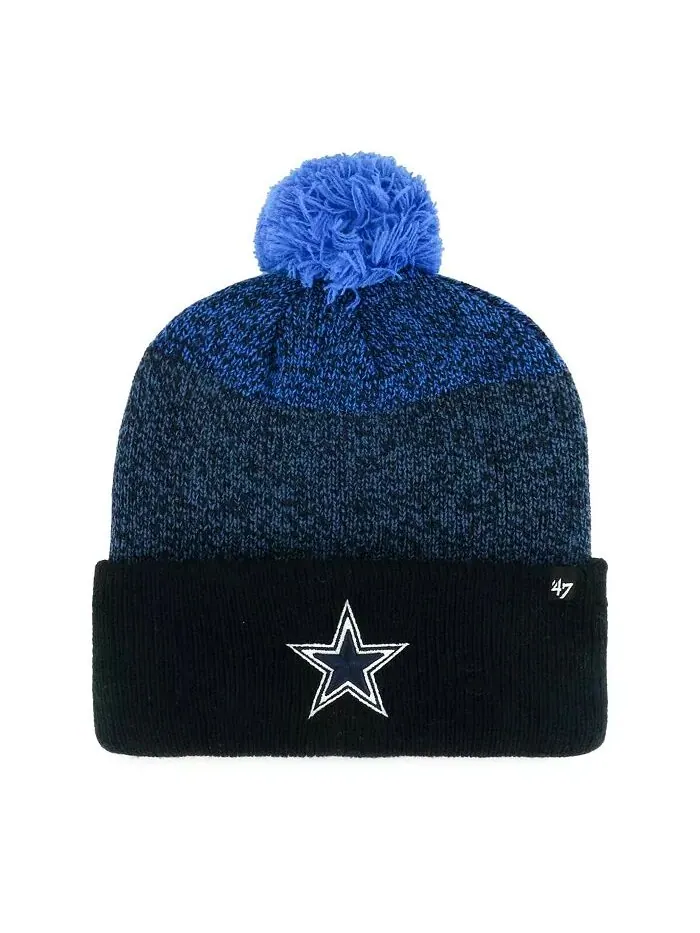 Мужская темно-синяя вязаная шапка Dallas Cowboys Dark Freeze с манжетами и помпоном '47 Brand
