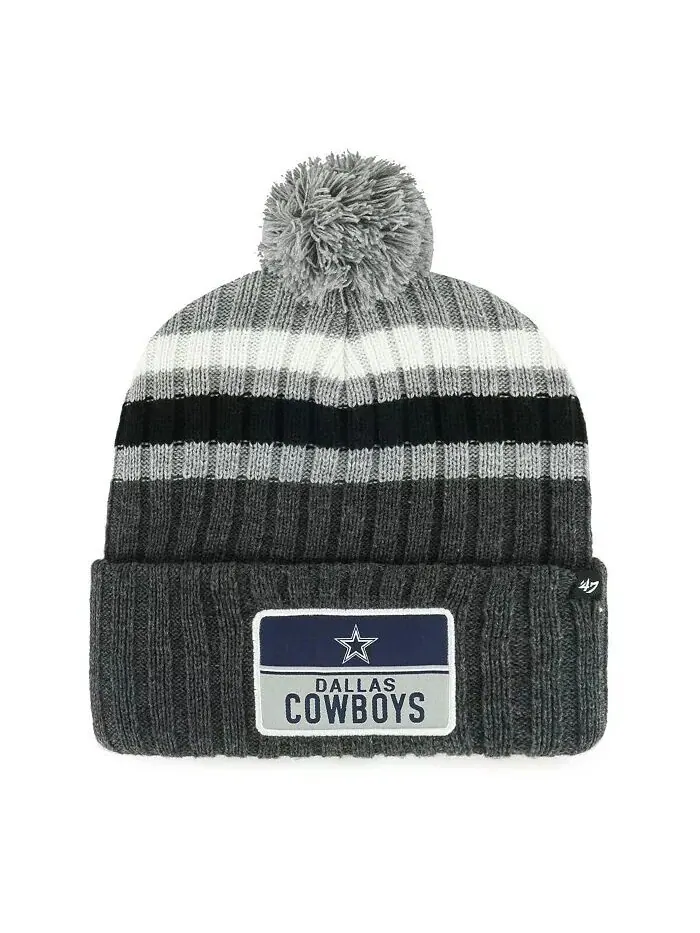 Мужская серая шапка Dallas Cowboys Stack с манжетами и помпоном '47 Brand — изображение 1 из 2