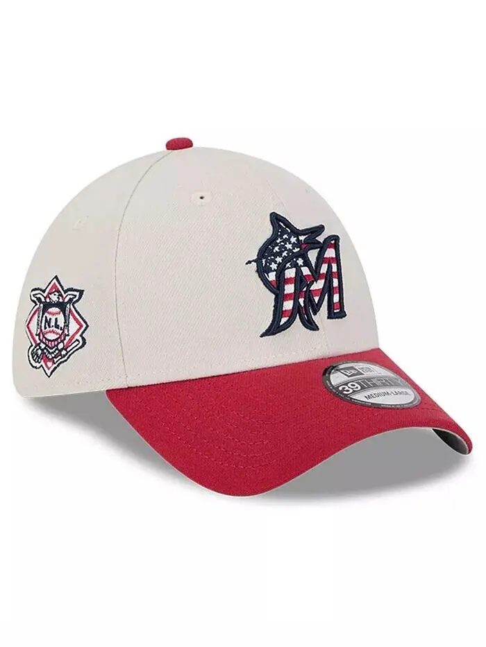 Мужская красная кепка Miami Marlins 2024 Fourth of July 39THIRTY Flex New Era