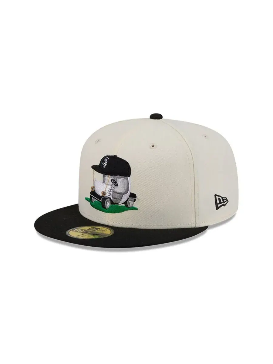 Бейсболка New Era с вышивкой, Chicago White Sox, Bullpen Cart 59FIFTY — изображение 3 из 5, кремовый черный