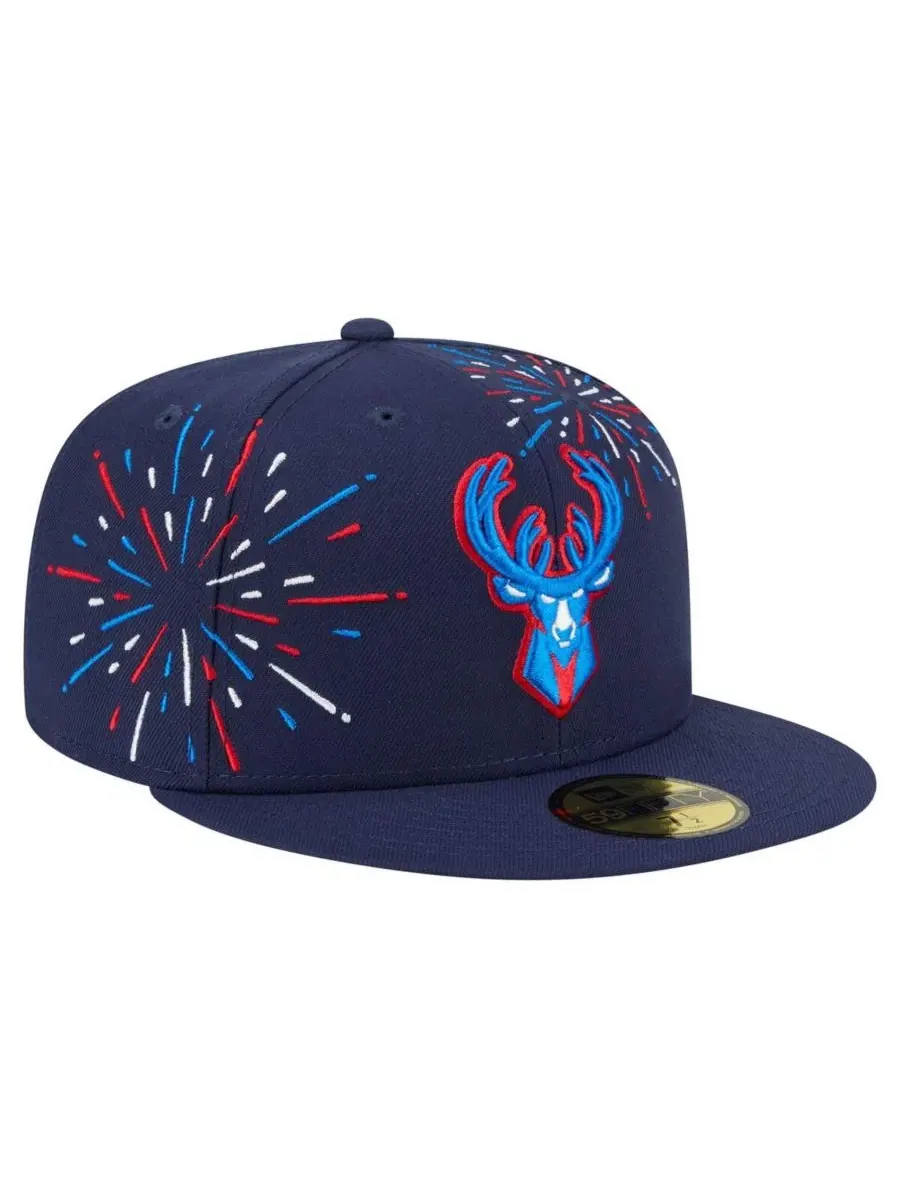 New Era Мужская темно-синяя бейсболка Milwaukee Bucks Americana Fireworks 59FIFTY — изображение 3 из 4, темно-синий