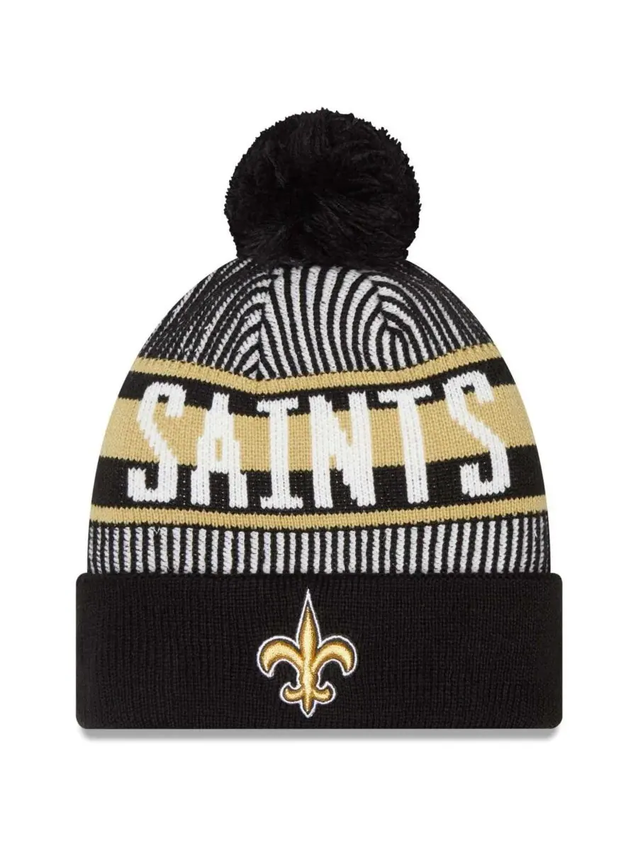 New Era Мужская черная полосатая вязаная шапка с помпоном с символикой New Orleans Saints — изображение 1 из 2, черный