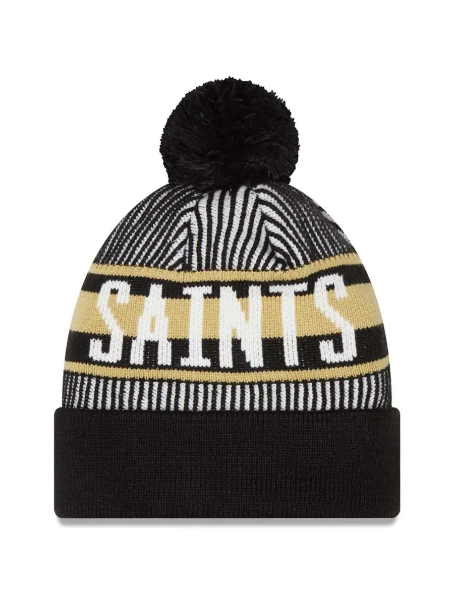 New Era Мужская черная полосатая вязаная шапка с помпоном с символикой New Orleans Saints — изображение 2 из 2, черный