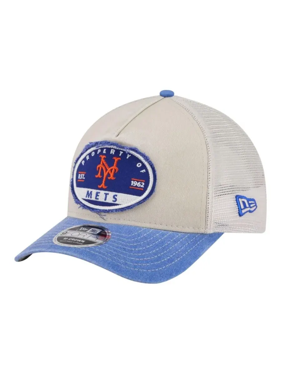 Кепка-тракер New Era с вышитым логотипом New York Mets, Frayed M-Crown A-Frame 9FORTY — изображение 1 из 5, светлый бежевый