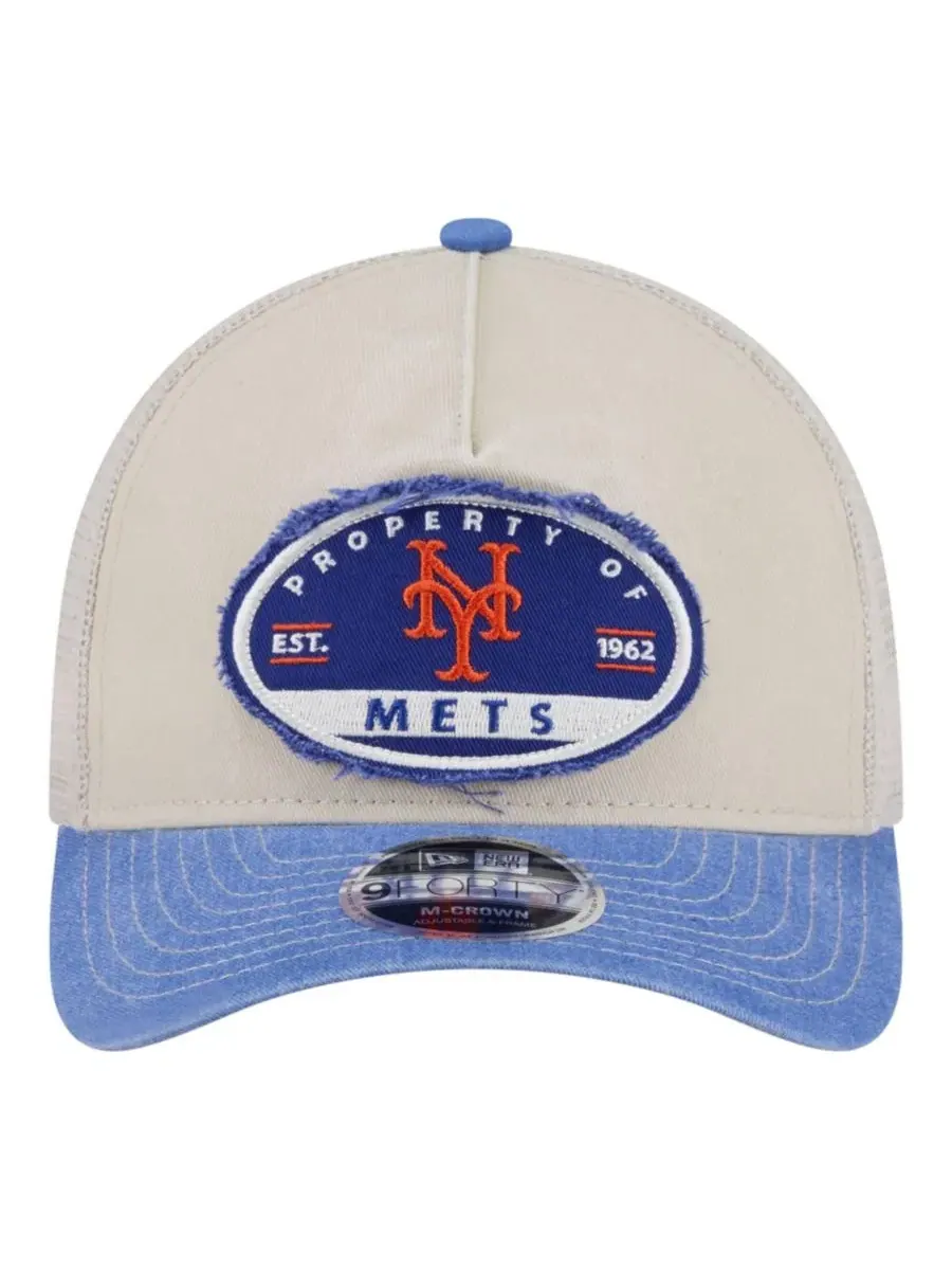 Кепка-тракер New Era с вышитым логотипом New York Mets, Frayed M-Crown A-Frame 9FORTY — изображение 2 из 5, светлый бежевый