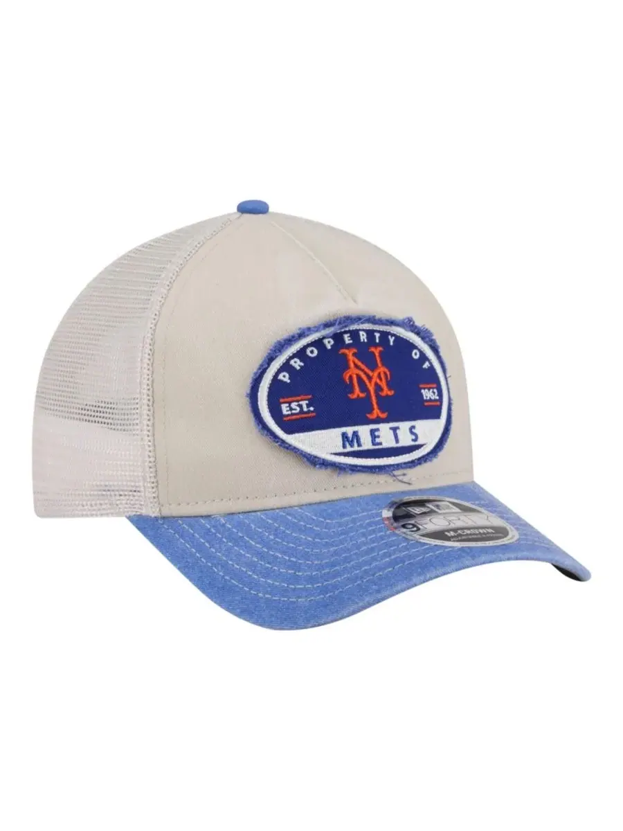 Кепка-тракер New Era с вышитым логотипом New York Mets, Frayed M-Crown A-Frame 9FORTY — изображение 3 из 5, светлый бежевый