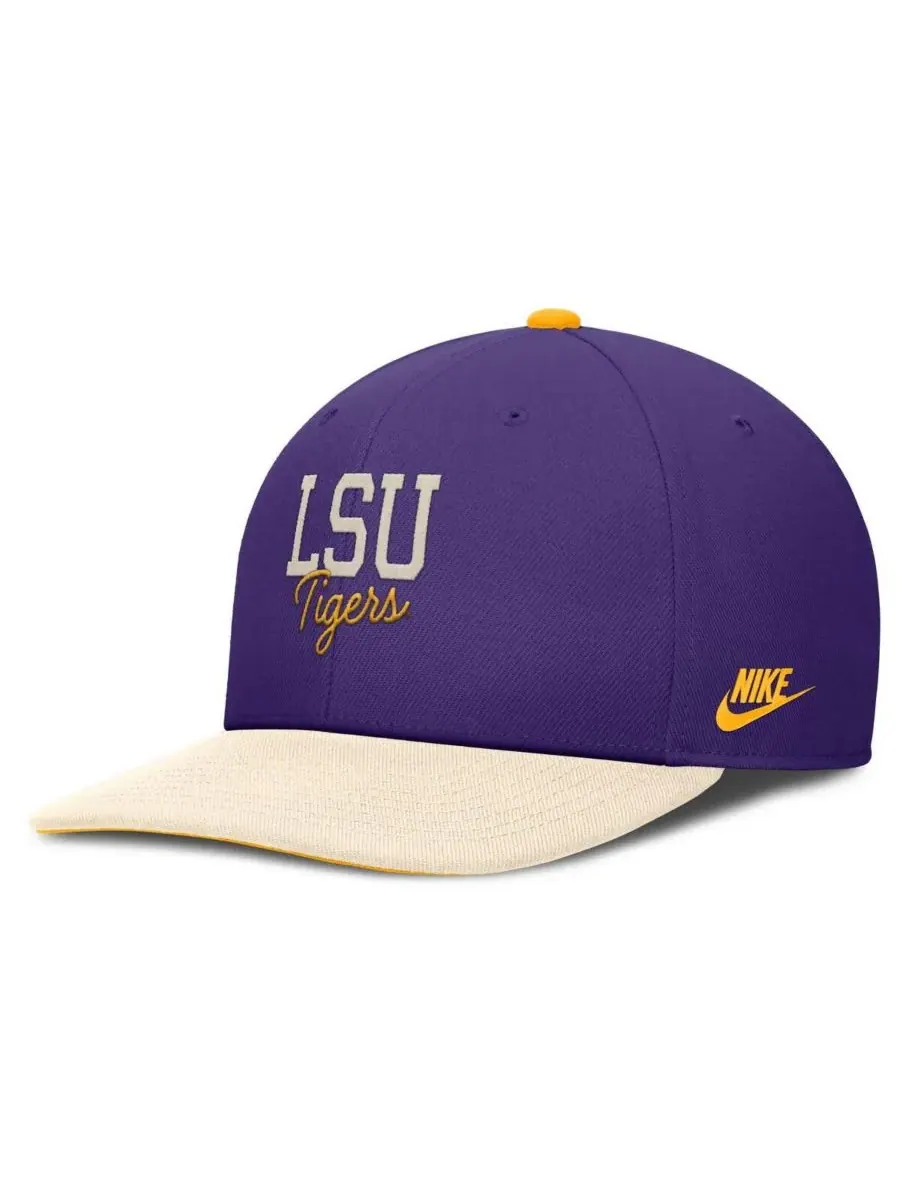 Nike Мужская фиолетово-кремовая кепка-снепбек LSU Tigers Pro Legacy Script — изображение 4 из 4, фиолетовый кремовый