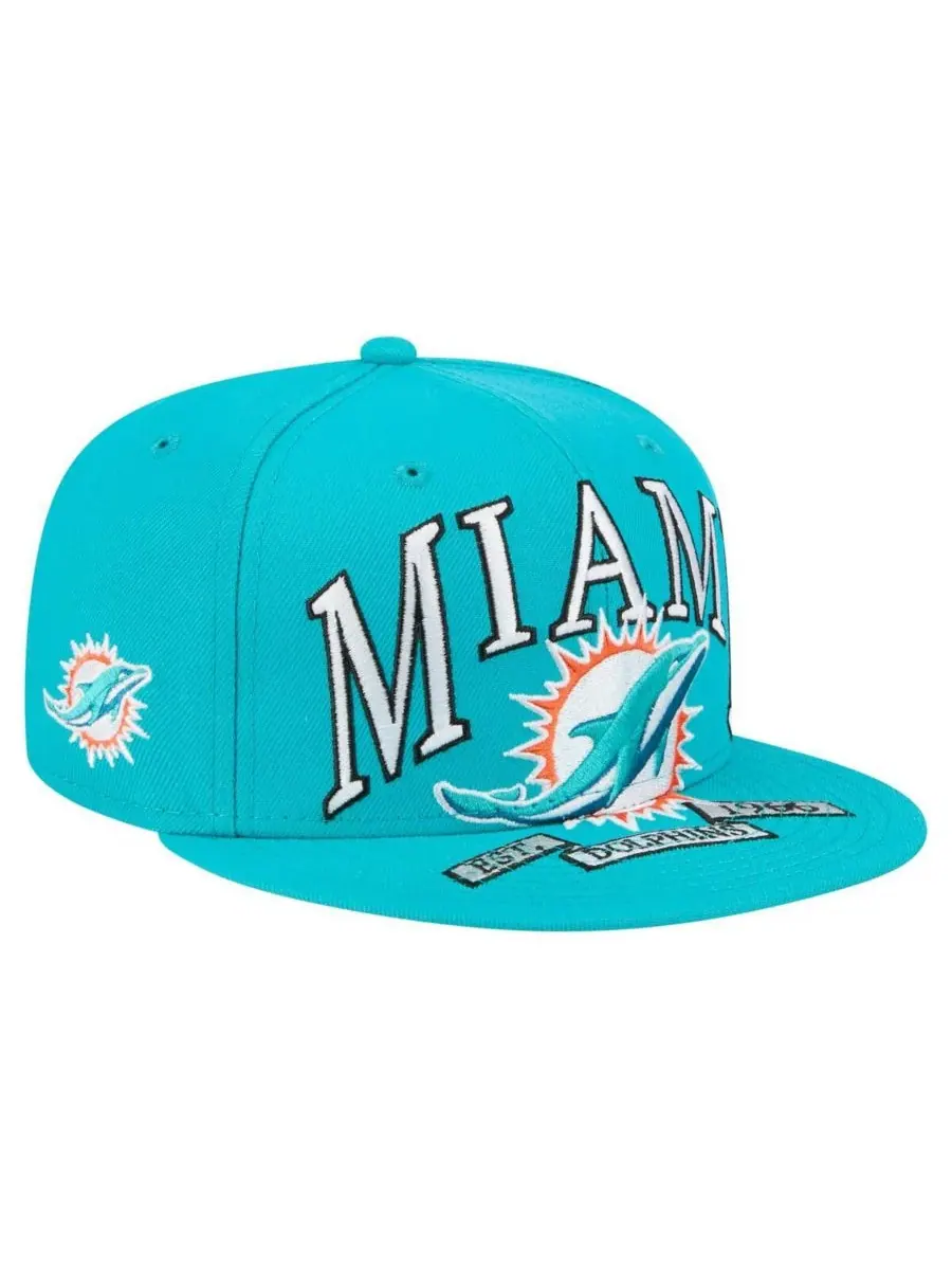 Мужская кепка Aqua Miami Dolphins Oversized 59FIFTY Fitted Hat New Era — изображение 1 из 5, голубой