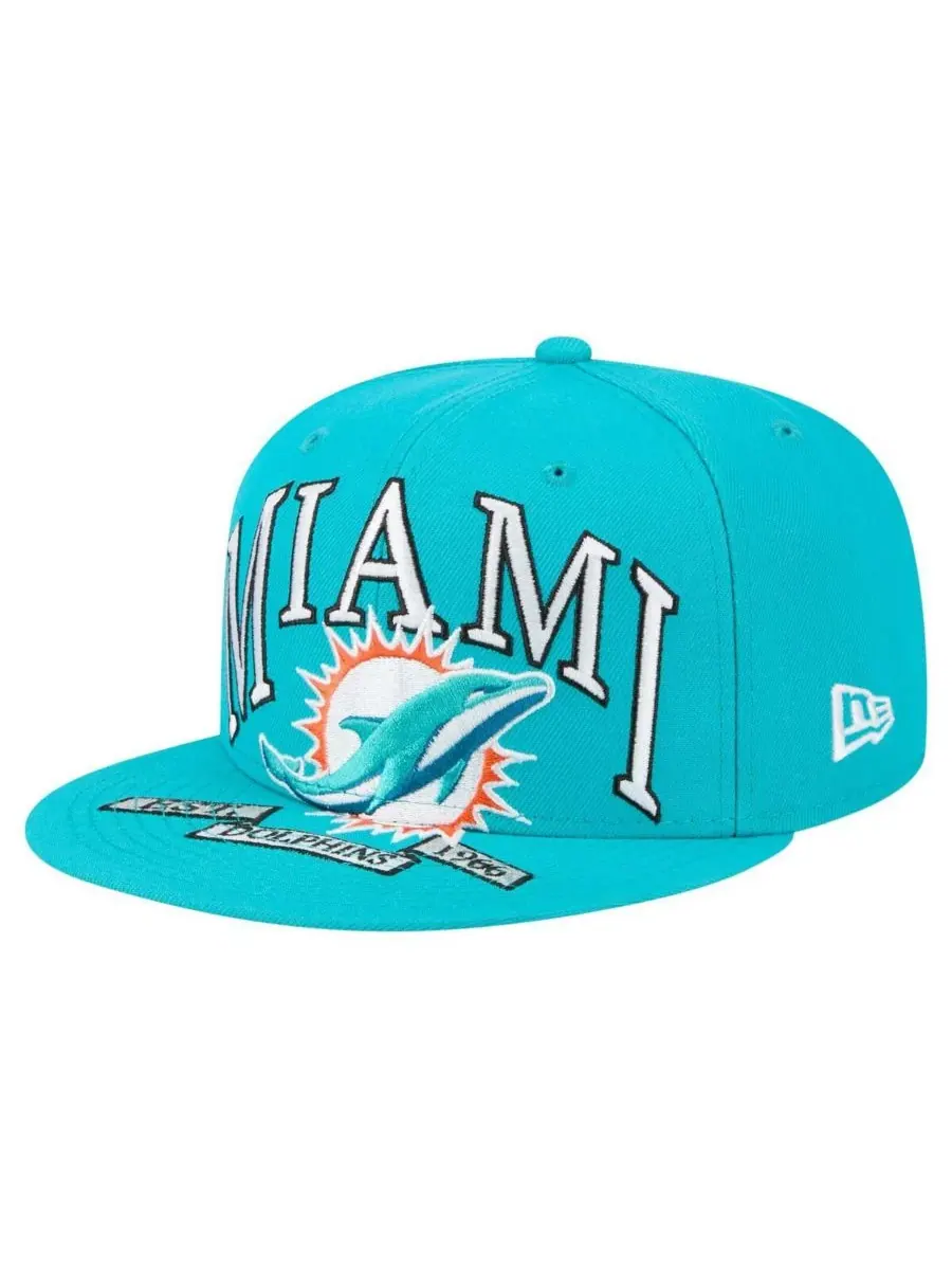 Мужская кепка Aqua Miami Dolphins Oversized 59FIFTY Fitted Hat New Era — изображение 4 из 5, голубой