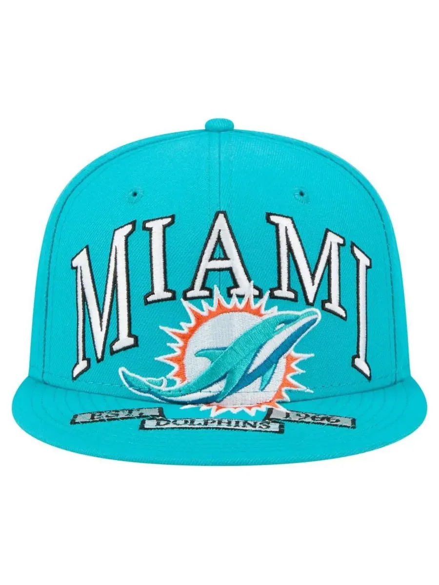 Мужская кепка Aqua Miami Dolphins Oversized 59FIFTY Fitted Hat New Era — изображение 5 из 5, голубой