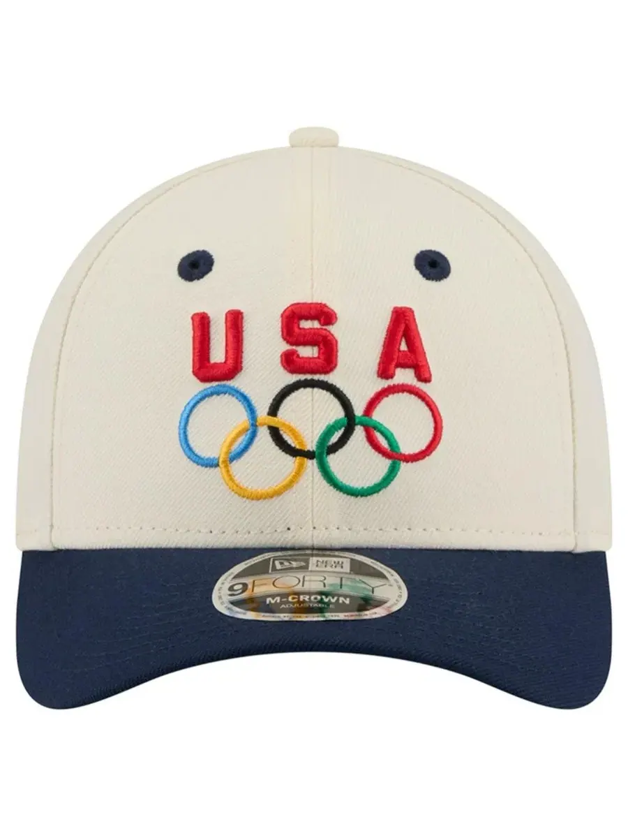 Бейсболка с вышивкой USA и олимпийскими кольцами, модель 9FORTY M-Crown New Era — изображение 2 из 5, кремовый темно-синий