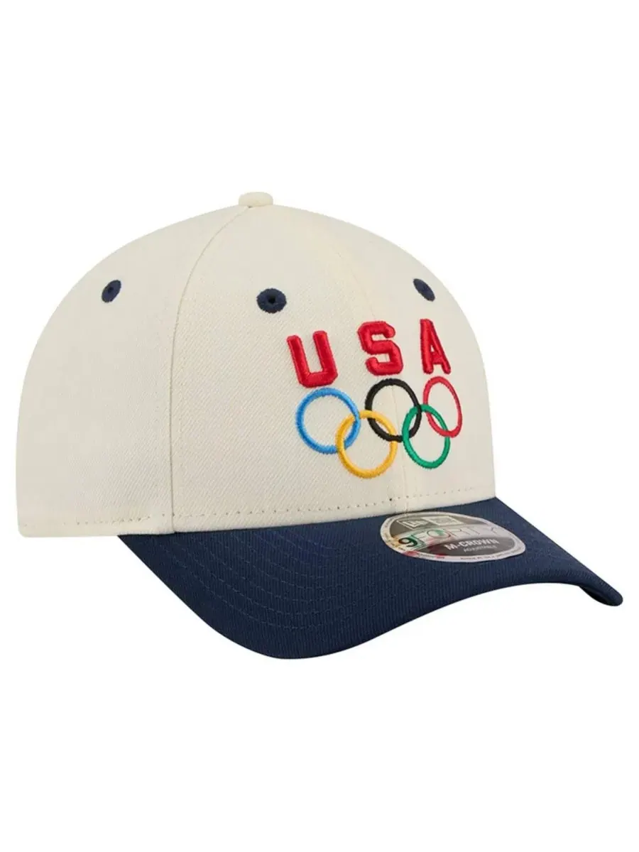 Бейсболка с вышивкой USA и олимпийскими кольцами, модель 9FORTY M-Crown New Era — изображение 3 из 5, кремовый темно-синий