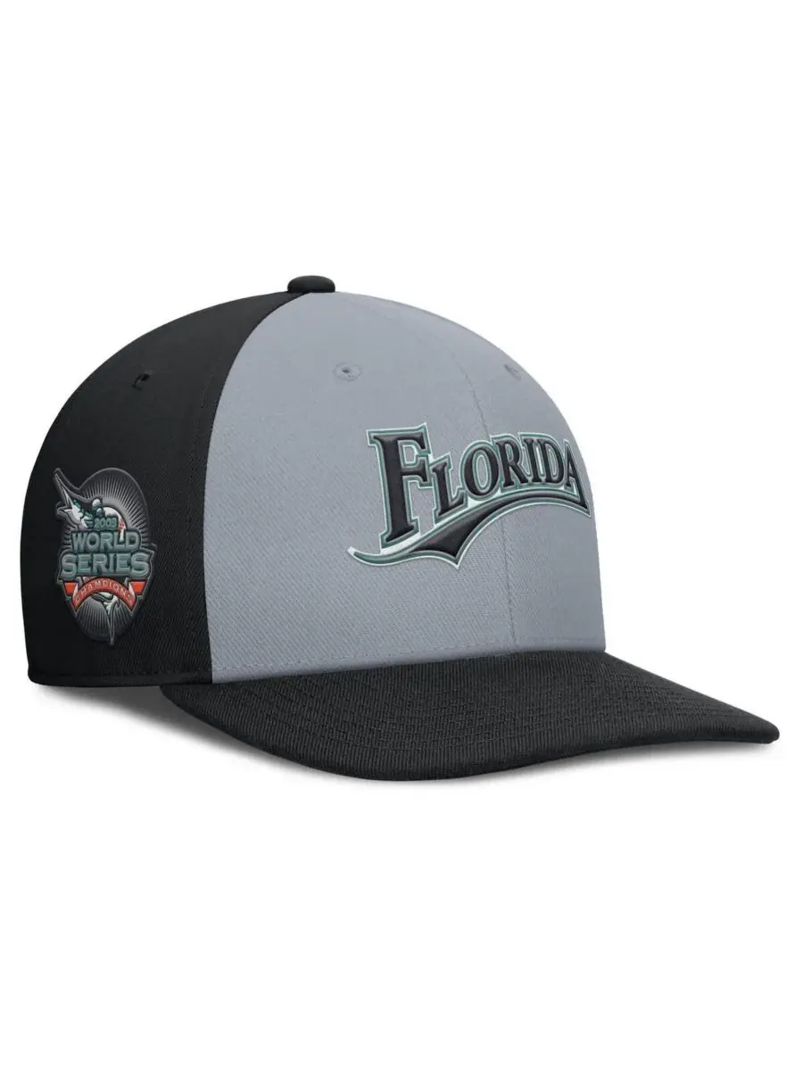 Nike Мужская серо-черная бейсболка Florida Marlins Cooperstown Collection Pro Performance Snapback — изображение 1 из 4
