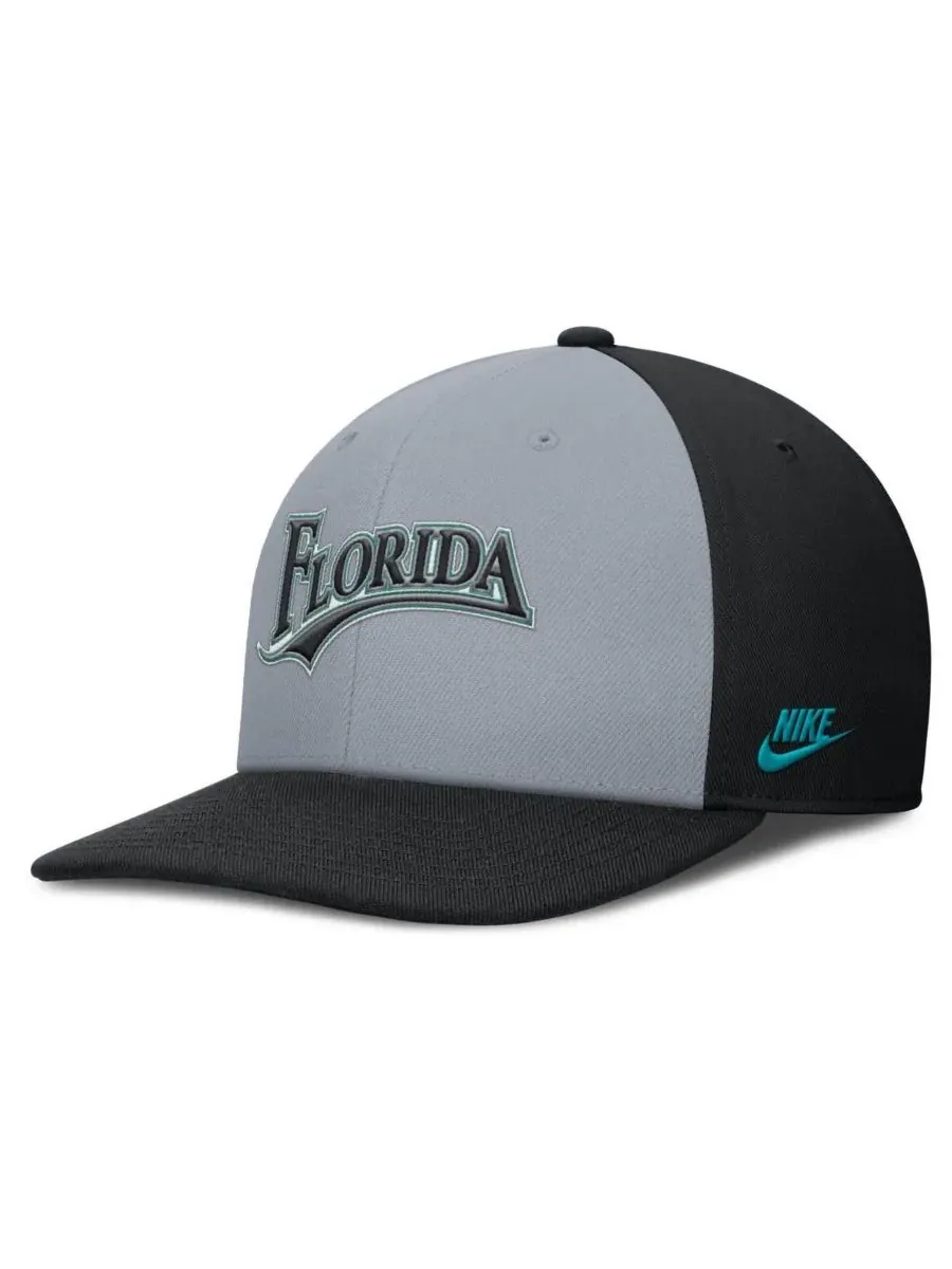 Nike Мужская серо-черная бейсболка Florida Marlins Cooperstown Collection Pro Performance Snapback — изображение 3 из 4