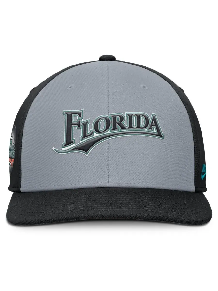 Nike Мужская серо-черная бейсболка Florida Marlins Cooperstown Collection Pro Performance Snapback — изображение 4 из 4