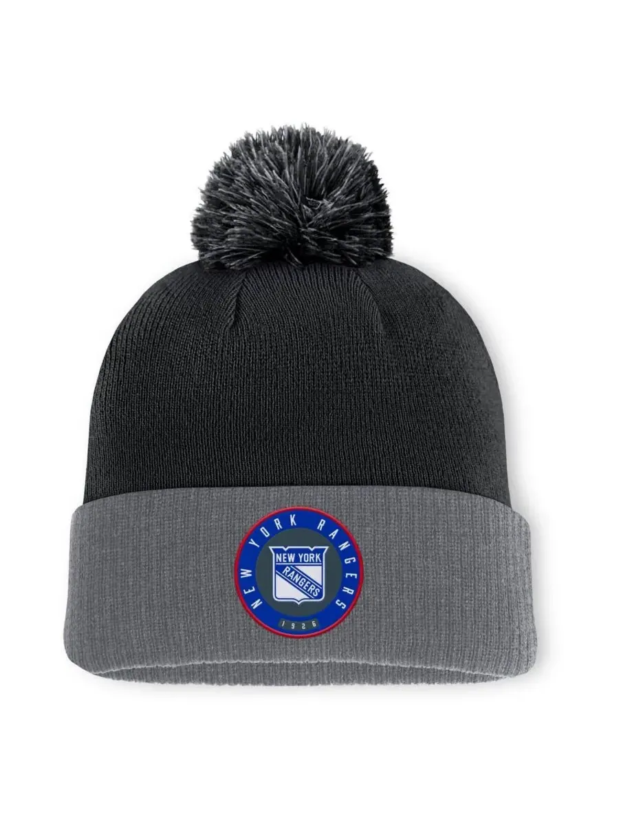 Fanatics Мужская черная вязаная шапка с отворотом и помпоном с символикой New York Rangers — изображение 1 из 2, черный