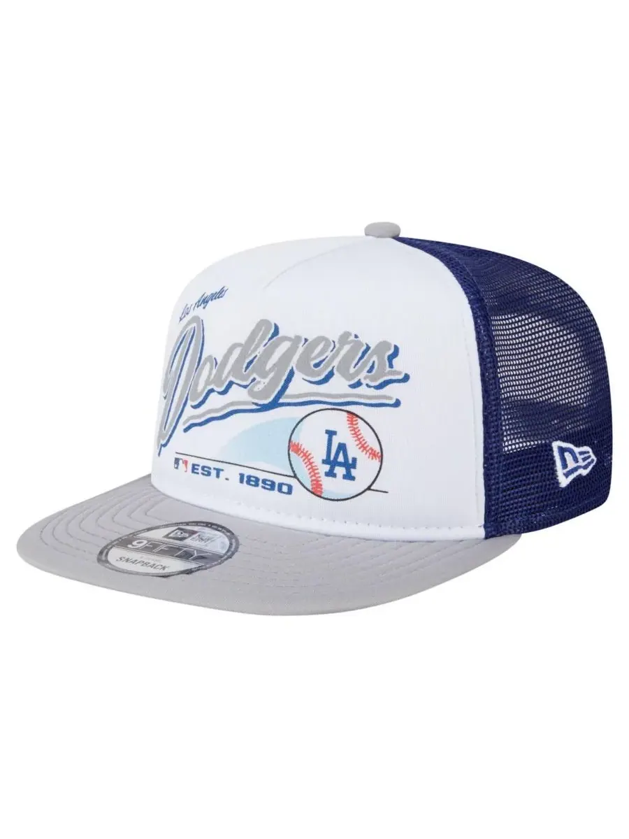 New Era Мужская белая/серая кепка-тракер Los Angeles Dodgers Retro Script Trucker 9FIFTY Snapback — изображение 1 из 4