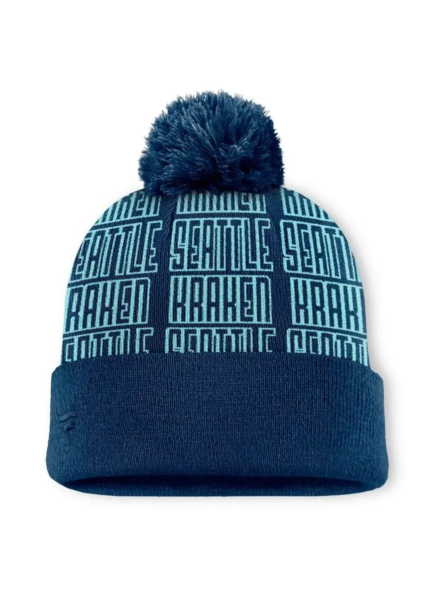 Fanatics Мужская вязаная шапка Seattle Kraken Fundamental Empty Net с отворотом и помпоном — изображение 2 из 2
