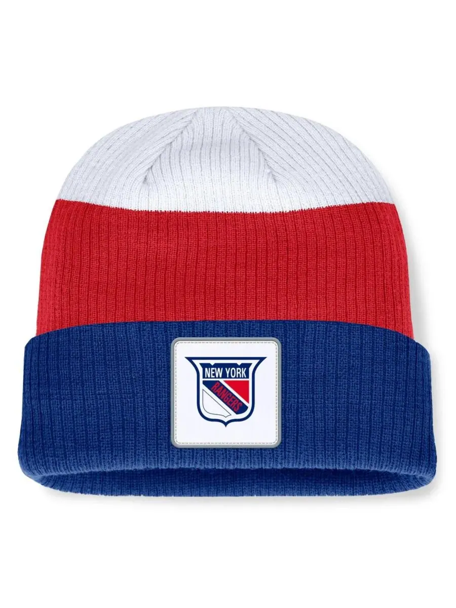 Fanatics Мужская вязаная шапка New York Rangers Heritage Showboat с цветными блоками — изображение 1 из 2, синий красный