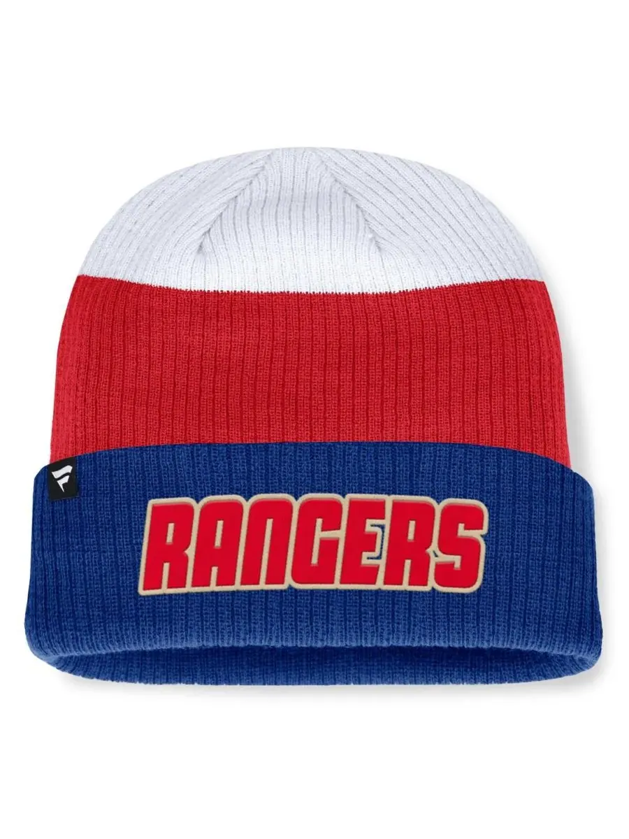 Fanatics Мужская вязаная шапка New York Rangers Heritage Showboat с цветными блоками — изображение 2 из 2, синий красный