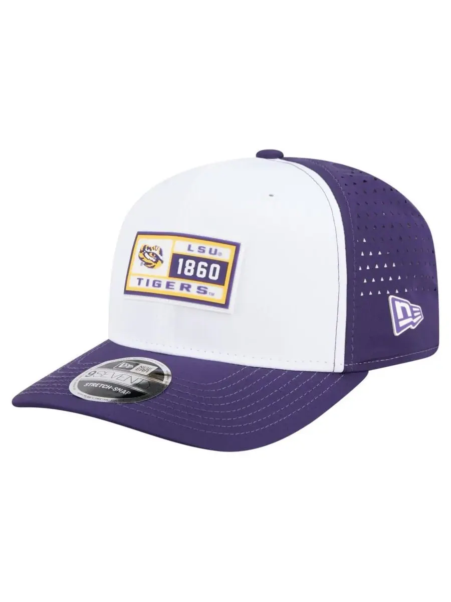 New Era Мужская бело-фиолетовая кепка LSU Tigers с перфорированной нашивкой, регулируемая по высоте — изображение 1 из 5