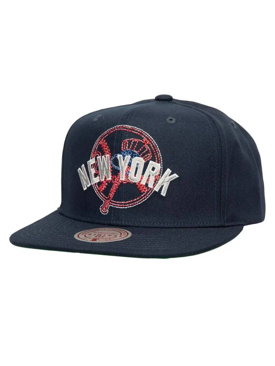 Mitchell & Ness Мужская темно-синяя бейсболка New York Yankees Double Up Snapback — изображение 1 из 4, темно-синий