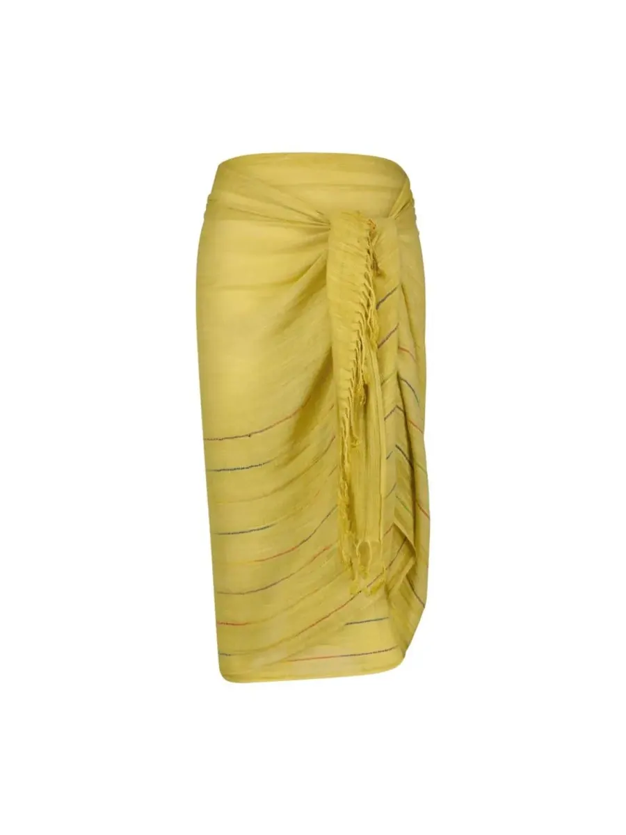Легкий женский шарф из фактурной ткани с радужной полосатой бахромой Laundry by Shelli Segal — изображение 3 из 3, лаймлайт