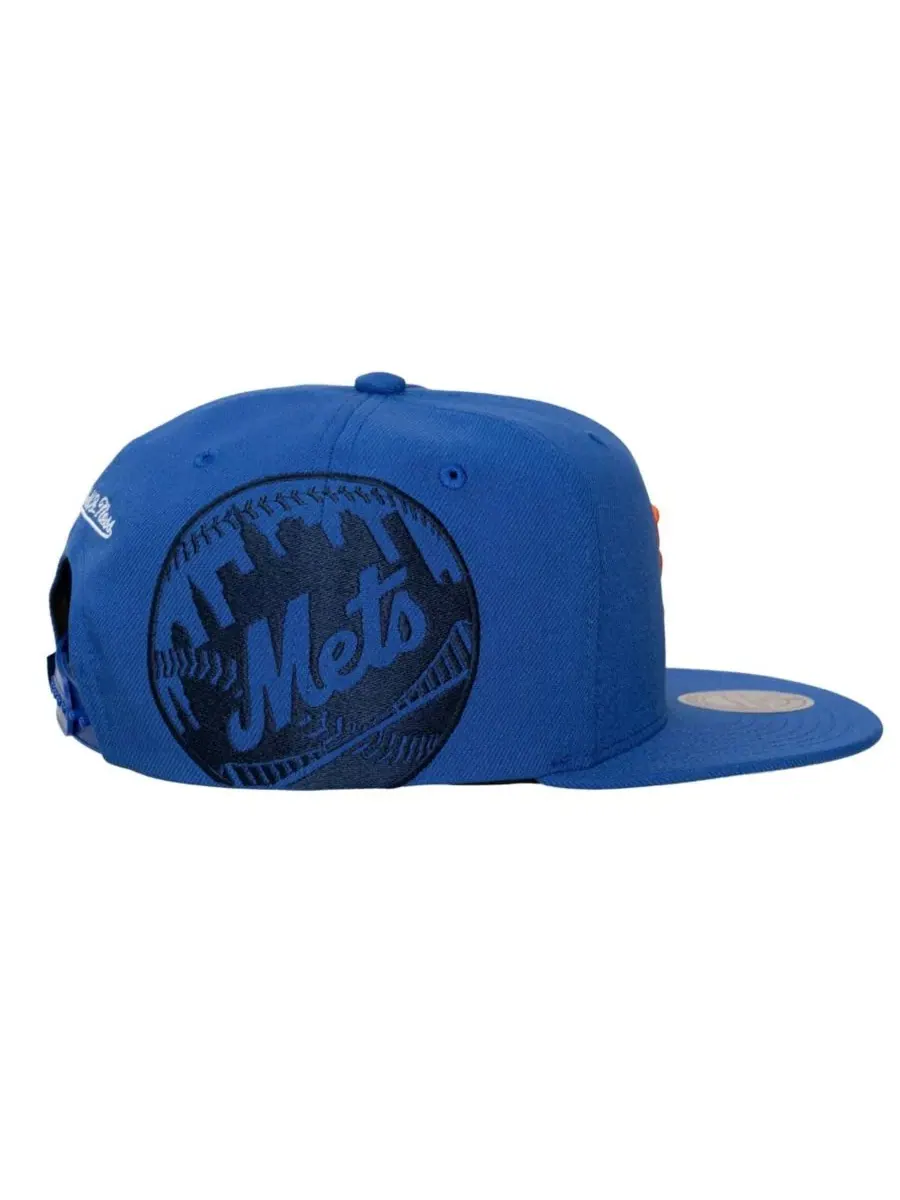 Кепка-снэпбек с вышитым логотипом New York Mets, модель Side Logo Mitchell & Ness — изображение 4 из 4, королевский