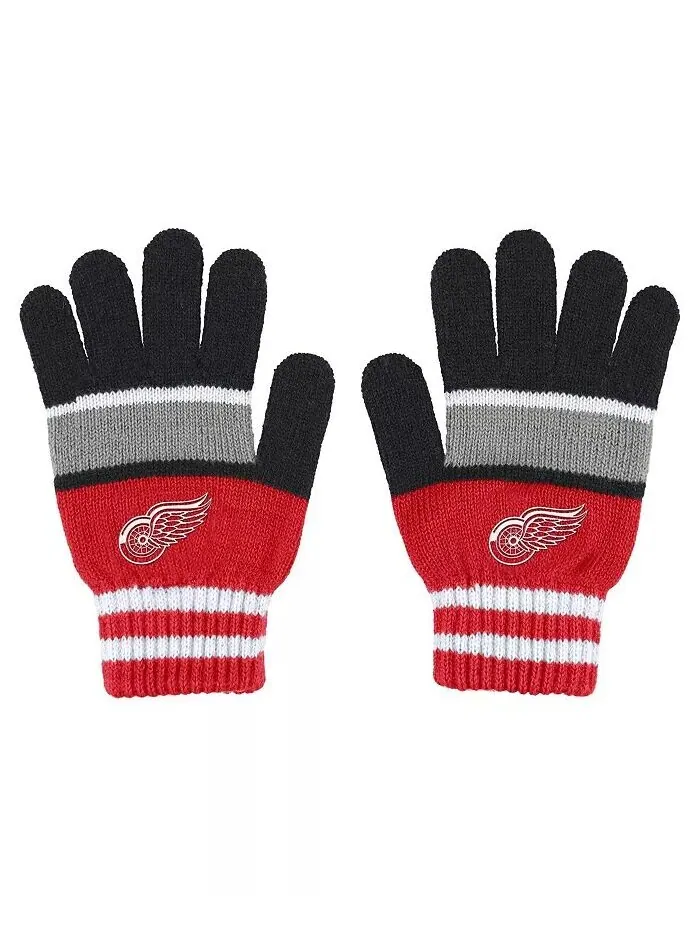 Женский комплект из перчаток и шарфа в полоску Detroit Red Wings Wear By Erin Andrews — изображение 3 из 3, черный красный