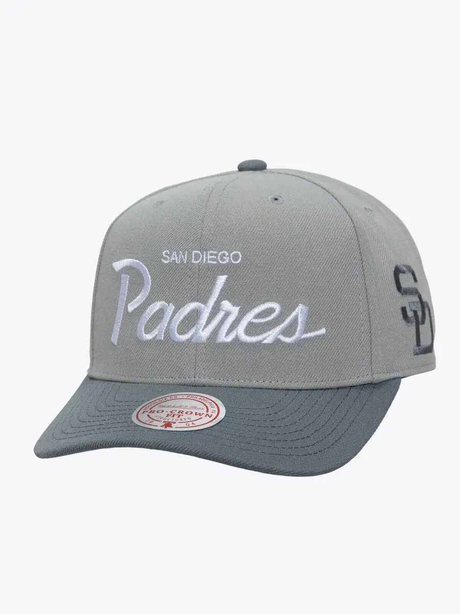 Кепка с вышивкой San Diego Padres Cooperstown Thunderstorm Head Coach Pro-Crown Mitchell & Ness — изображение 1 из 4, серый