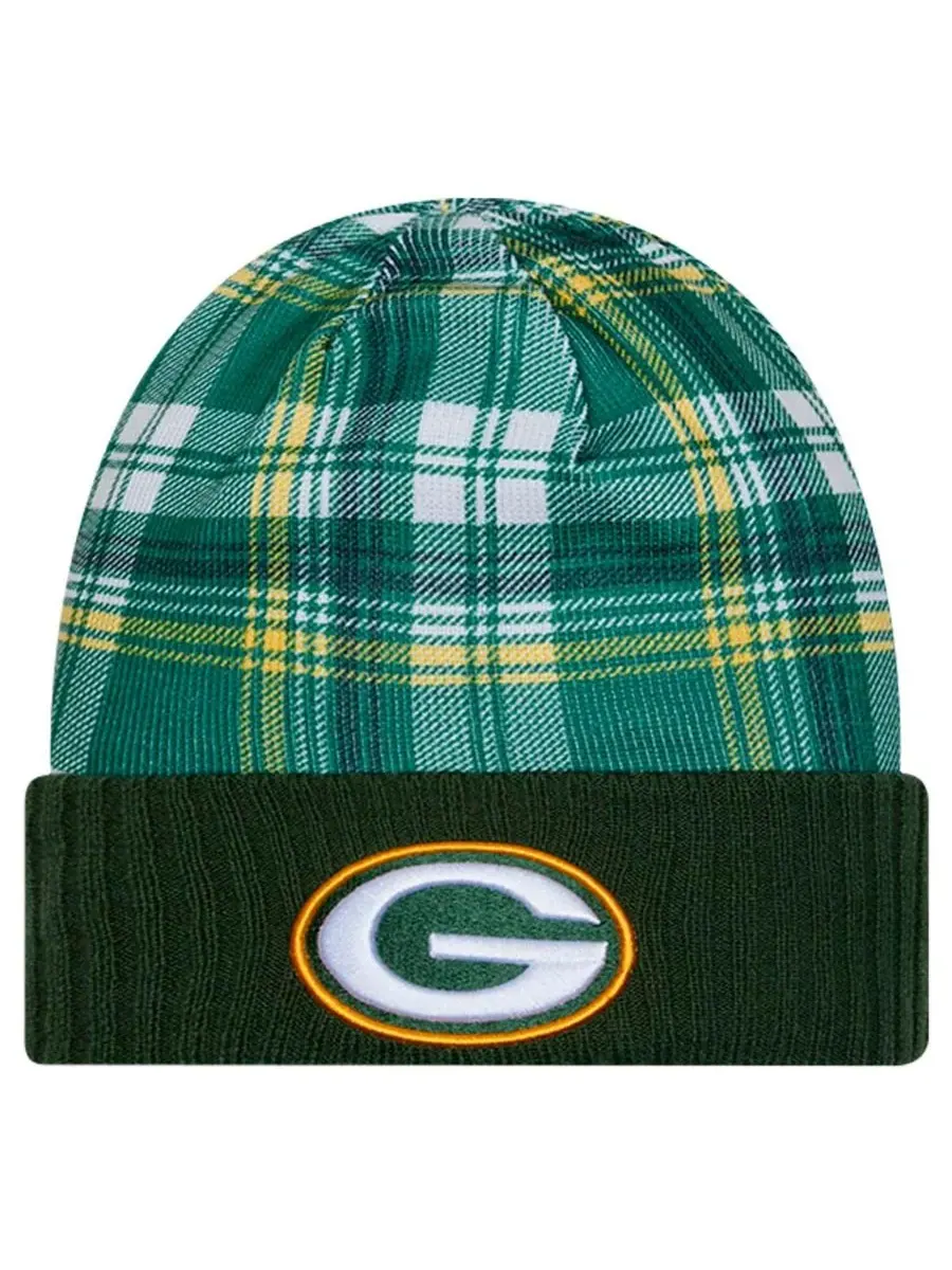 New Era Мужская зеленая вязаная шапка с отворотом в стиле команды Green Bay Packers — изображение 1 из 2, зеленый