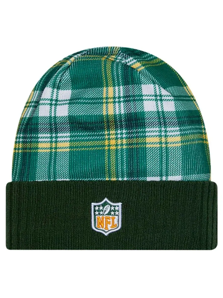 New Era Мужская зеленая вязаная шапка с отворотом в стиле команды Green Bay Packers — изображение 2 из 2, зеленый