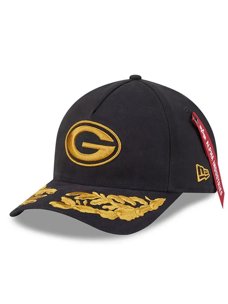 New Era Мужская черная регулируемая кепка Alpha Industries Green Bay Packers A-Frame 9FORTY — изображение 1 из 4, черный