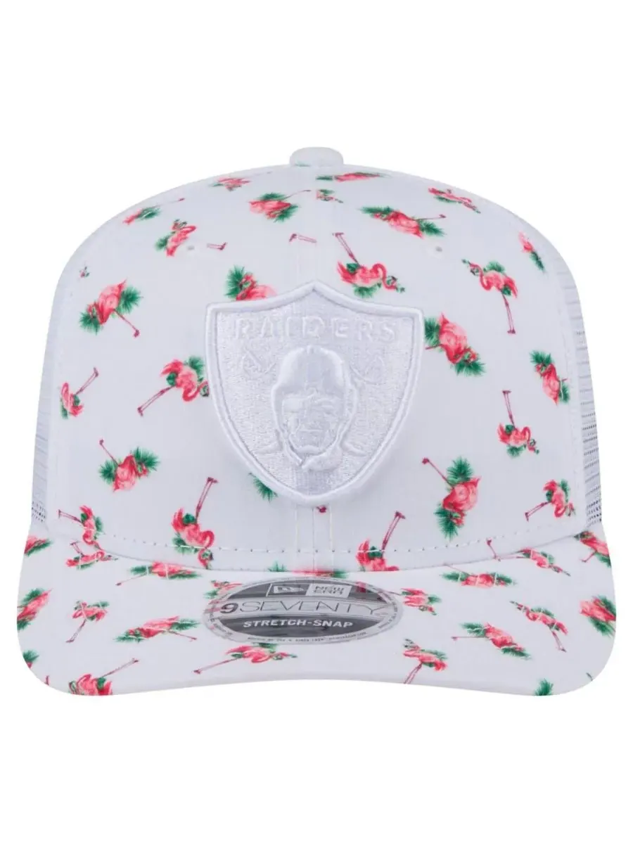 New Era Мужская белая кепка Las Vegas Raiders Adventure Flamingo Pattern 9SEVENTY с эластичными — изображение 4 из 5, белый