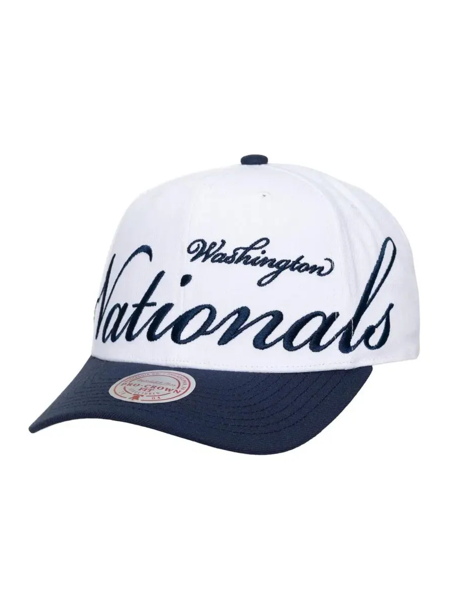 Кепка с вышивкой XL Script Pro Crown Mitchell & Ness — изображение 2 из 4, белый темно-синий