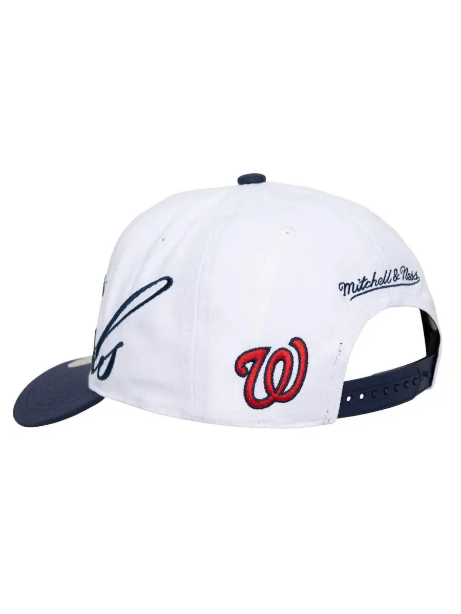 Кепка с вышивкой XL Script Pro Crown Mitchell & Ness — изображение 3 из 4, белый темно-синий