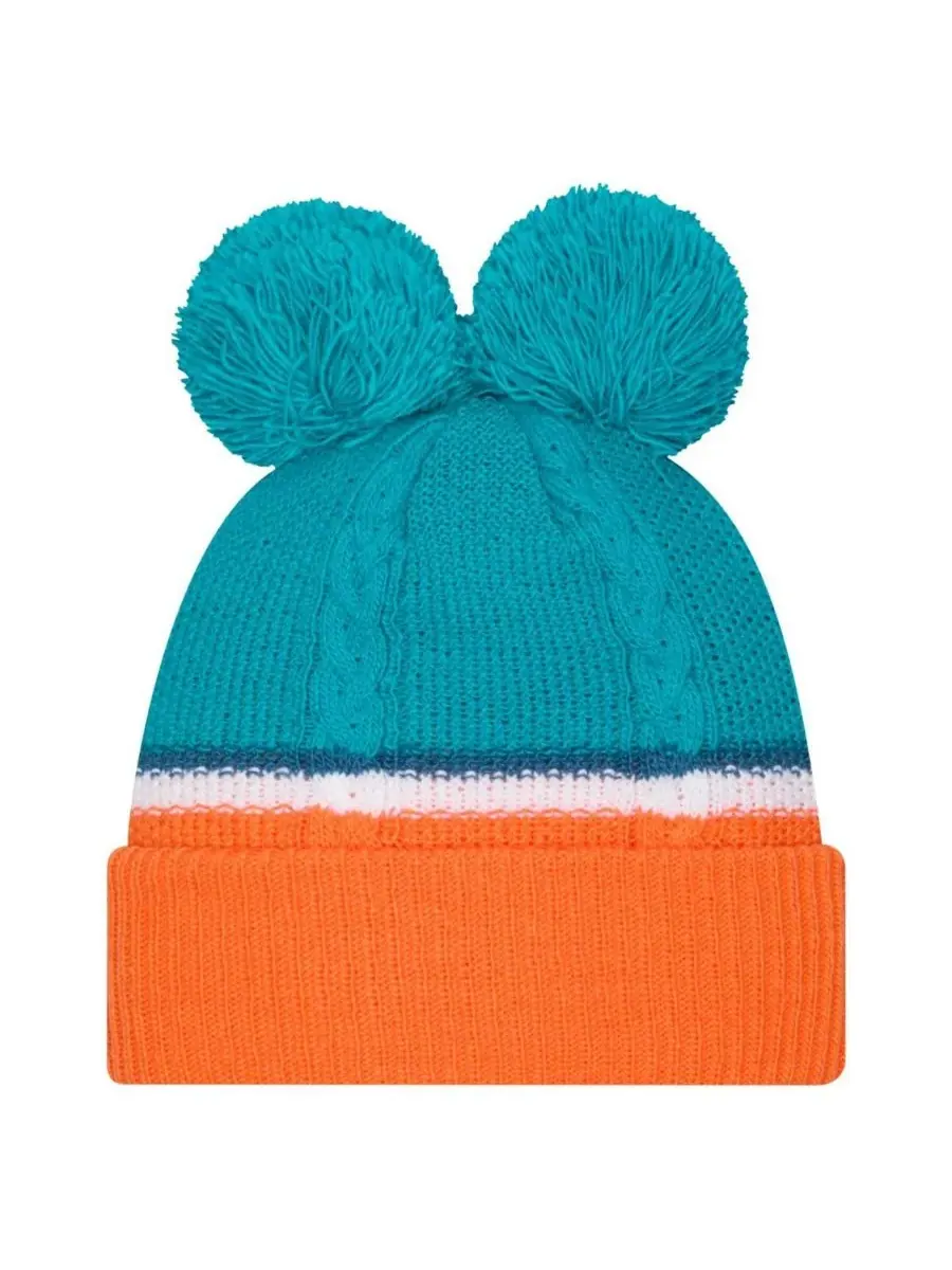 Женская вязаная шапка Aqua Miami Dolphins Double Bubble с отворотом и помпоном New Era — изображение 2 из 2, голубой