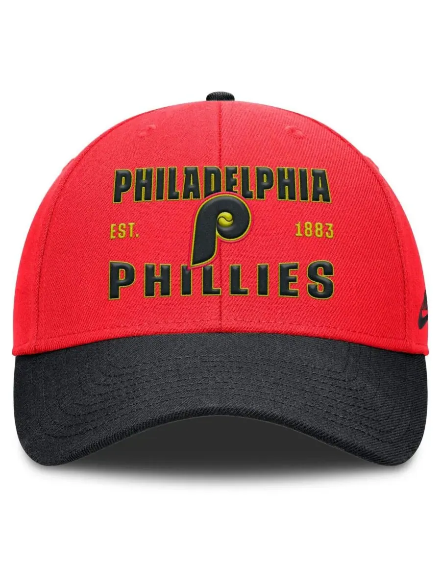 Nike Мужская кепка Philadelphia Phillies в красно-черном цвете с регулируемым размером, в стиле 90-х — изображение 2 из 4