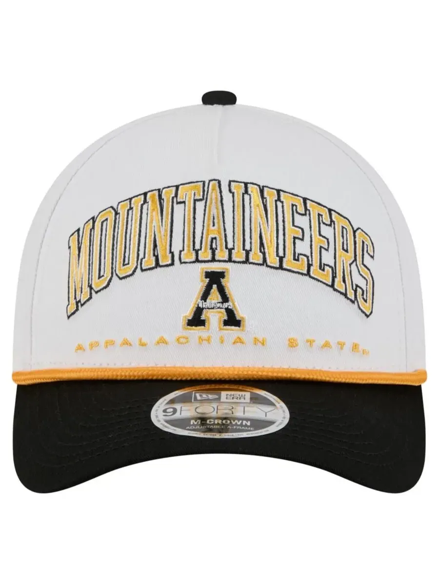 New Era Мужская бело-черная кепка Appalachian State Mountaineers Arch Two-Tone Rope 9FORTY A-Frame — изображение 2 из 5